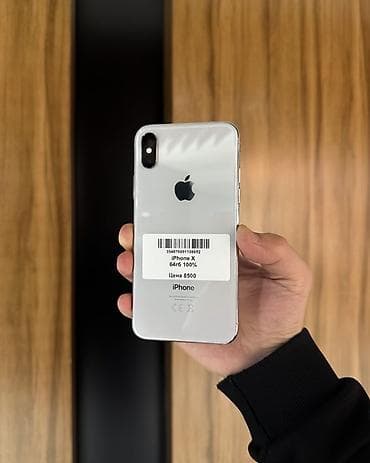 IPhone X, Б/у, 64 ГБ, Серебристый, Защитное стекло, 100 %