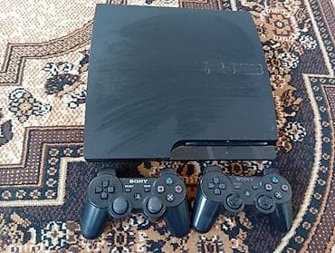 Sony PlayStation 3 Slim с двумя геймпадами проводы в комплект at lalafo.kg Sony PlayStation 3 Slim с двумя геймпадами проводы в комплект