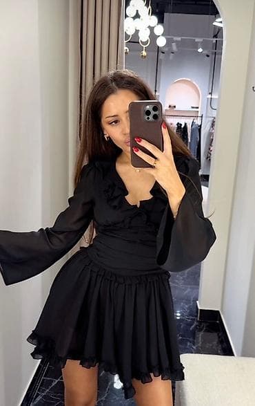 Ange dress.Элегантное черное женское мини-платье с V-образным вырезом