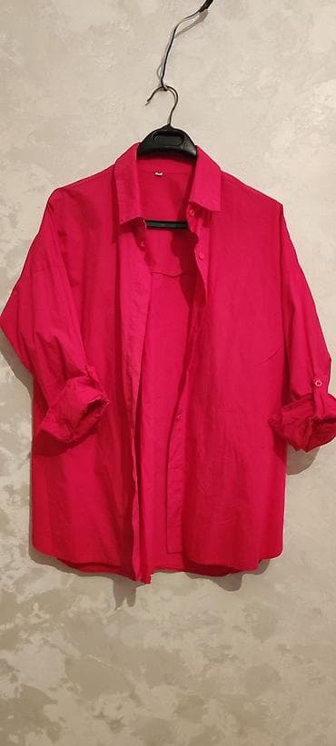 рубашки летние: Женская летняя весенняя рубашка,цвет сочно розовый размер Lка,цена 700 — 2