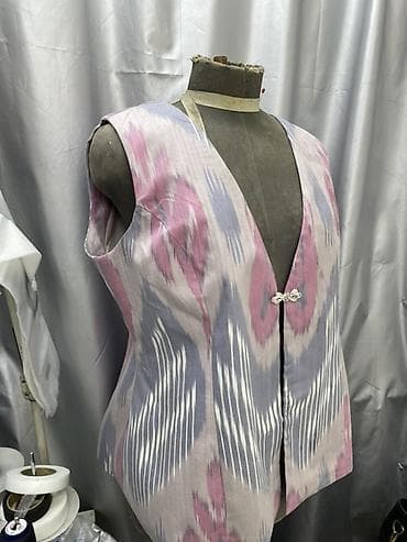 Брючный костюм, Прямые, Жилет, Узбекистанская, Хлопок