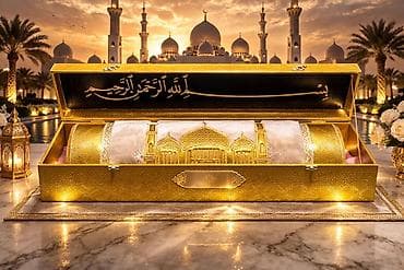 именной жайнамаз: Подарочный набор для намаза в золотом кейсе. - Роскошный футляр — 1