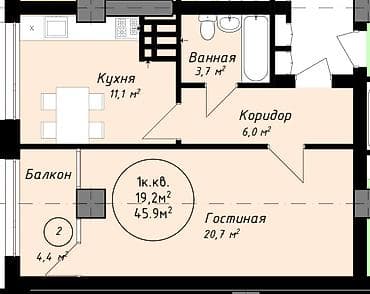 central park: 1 комната, 45 м², Элитка, 4 этаж, Готовая ПСО (под самоотделку) — 2