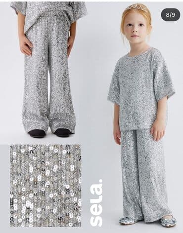 платья для спортивных бальных танцев для детей: Детский новогодний костюм из пайеток: топ + брюки - Размер 8-10 лет - — 8