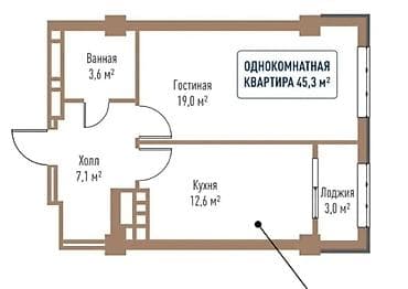open space: 1 комната, 45 м², 2 этаж, ПСО (под самоотделку) — 1