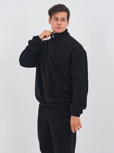 спортивная одежда мужская: Мужской спортивный костюм, однотонный черный. + - Комплект: свитшот — 1