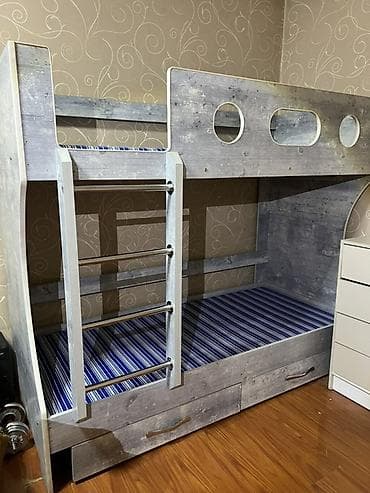 Мебель: Двухъярусная детская кровать, ЛДСП, цвет - Серый — 1