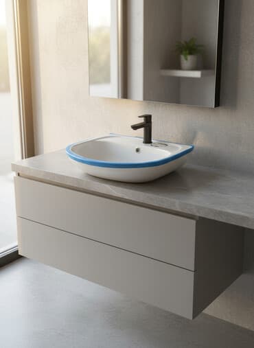 раковина с пьедесталом: Белая керамическая раковина прямоугольной формы со скругленными — 1