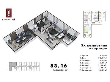 умра 2022 цена ош: 3 комнаты, 83 м², 106 серия улучшенная, 1 этаж, Готовая ПСО (под самоотделку) — 5