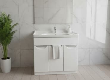 столешницы в ванную на заказ: Ванна үчүн тумба, Раковина менен, түсү - Ак — 1