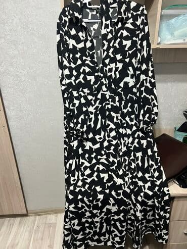 платье в клетку с белым воротником: Повседневное платье, Осень-весна, Длинная модель, Вискоза, Платье-рубашка, Стандарт — 1