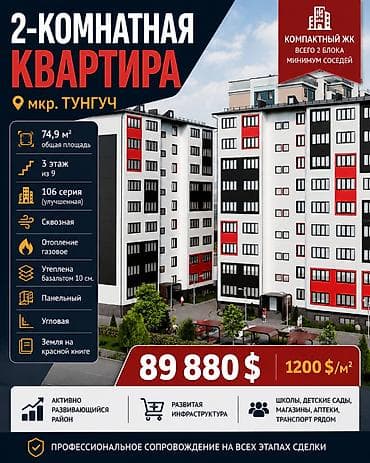 2 комнаты, 75 м², 106 серия улучшенная, 3 этаж, ПСО (под самоотделку) — 1