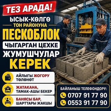 уста бетон: Тез арада Ысык-Көлгө Тон районуна ПЕСКОБЛОК ЧЫГАРГАН ЦЕХКЕ ЖУМУШЧУЛАР — 1