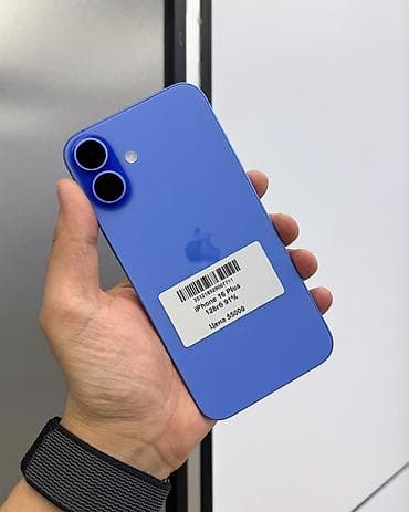 iphone hs: IPhone 16 Plus, Б/у, 128 ГБ, Синий, Защитное стекло, Чехол, В рассрочку, 91 % — 1