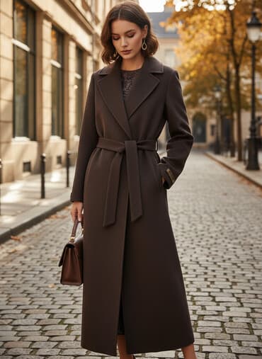 где купить парик из натуральных волос: Женское кашемировое пальто на поясе - Материал: 100% кашемир. На — 1