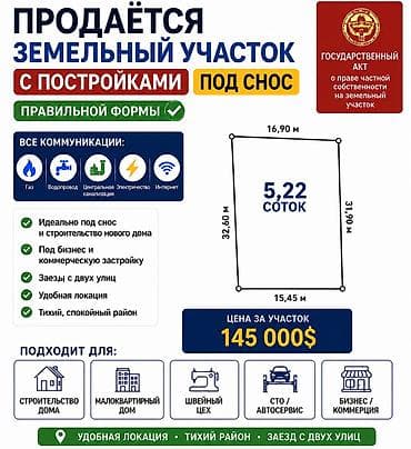 поодаю дом кызыл аскер бишкеке: 5 соток, Для строительства, Красная книга, Тех паспорт, Договор купли-продажи — 1