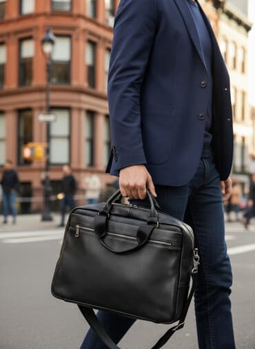 черная удлиненная куртка: Сумка-портфель Feger, универсальная - Материал: фактурная чёрная кожа — 1