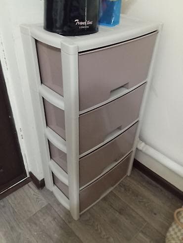 стол с выдвижными ящиками: Комод для одежды, Без зеркала, Пластик, цвет - Серый — 1