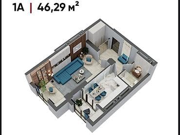 2026: 1 комната, 46 м², 3 этаж, Готовая ПСО (под самоотделку) — 1
