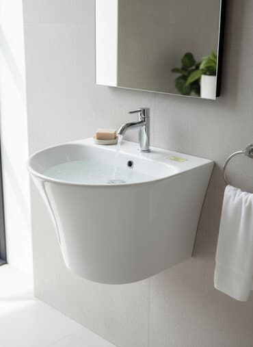 дачные умывальники: Раковина для ванной, Круглая форма, Материал: Керамика, Размер: 55 x 44 см — 1