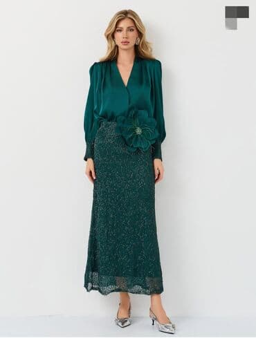 Костюм с юбкой, Модель юбки: Годе, Макси, Блузка, Турция, M