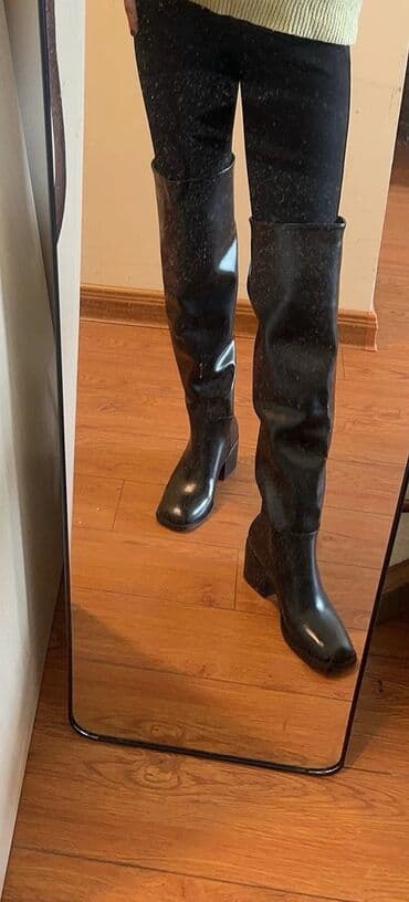 обувь 26 размер: Носила пару раз. Высокие женские сапоги из чёрной гладкой эко-кожи с — 7