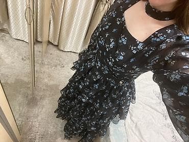 шифоне: Вечернее платье, Длинная модель, Шифон, С рукавами, L, XL — 1