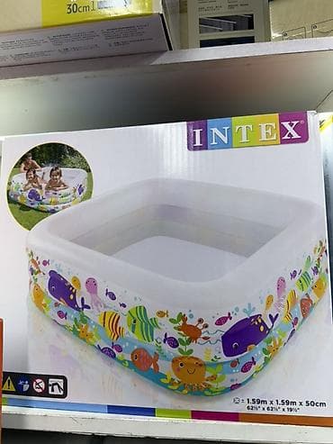 балон бассейн: Надувной семейный бассейн Intex - Форма: квадратная - Размеры: 1,59 м — 1