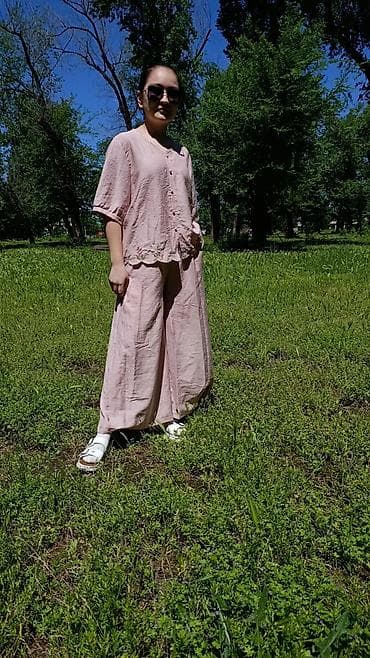 рубашк: Женский летний костюм из натуральной ткани: свободная рубашка + — 5