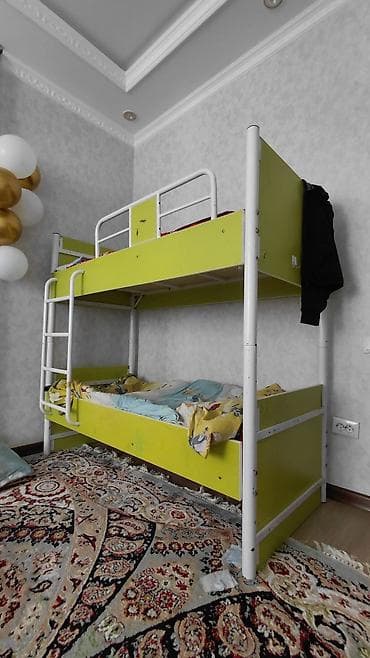 Двухъярусная детская кровать, Железо, цвет - Зеленый