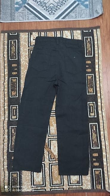 штапель брюки: Черные прямые брюки от бренда Corteiz - Дизайн: крупный белый — 3