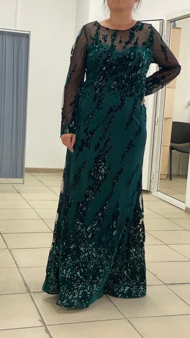 Платья: Вечернее платье, Русалка, Длинная модель, С рукавами, Стразы, XL — 2