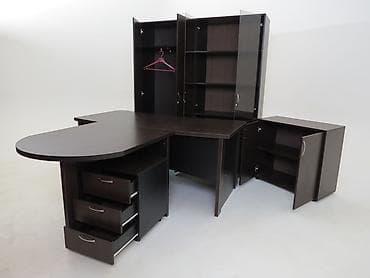 офисный: Кабинет руководителя. Цвет: венге/черный В состав кабинета входит — 5