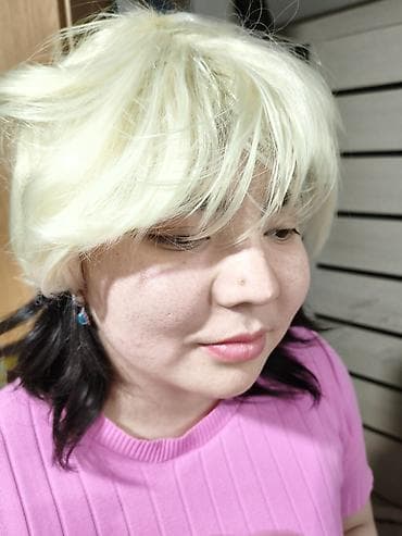 samsung galaxy 21: Парик двухцветный (blonde + чёрный), модель «муллет» с челкой - — 2