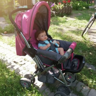 купить детский велосипед с ручкой от 1 года: Коляска, цвет - Розовый, Б/у — 1