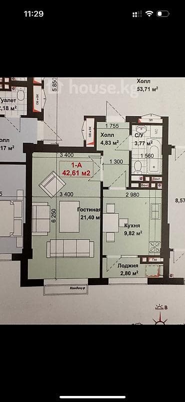 1 комната, 43 м², Элитка, 11 этаж, Готовая ПСО (под самоотделку) — 4
