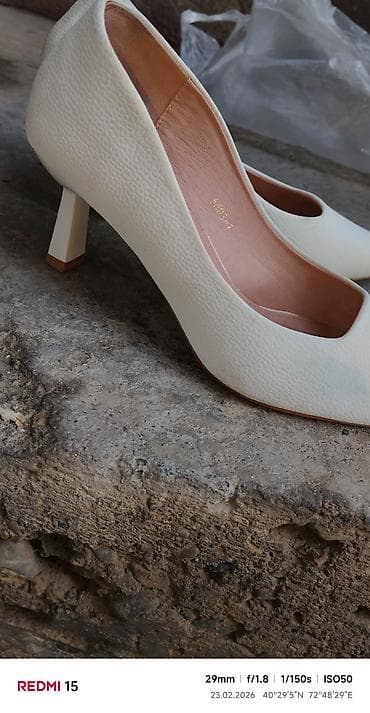 каблук 36: Туфли-лодочки женские, цвет молочный (айвори). - Материал верха — 1