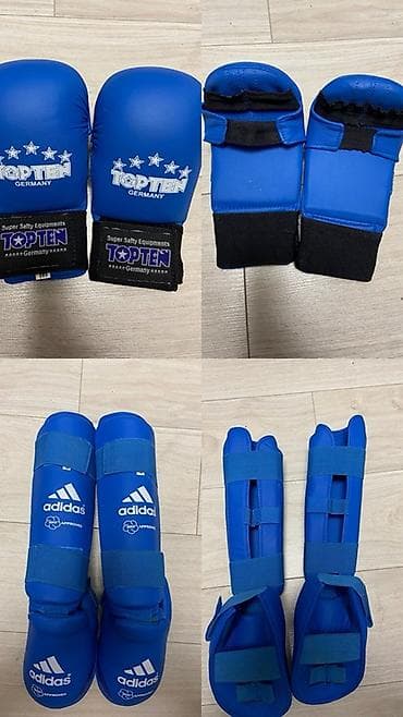 Перчатки: Комплект экипировки для карате Размер перчаток М Размер синих фут S — 1