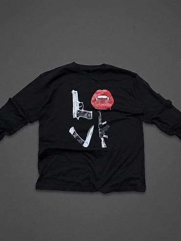 glo gang: Черный лонгслив с оригинальным принтом. - Цвет: черный - Крой — 1