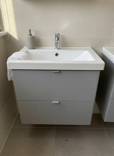 тумбу под мойку: Тумба для ванны, С раковиной, цвет - Серый — 1