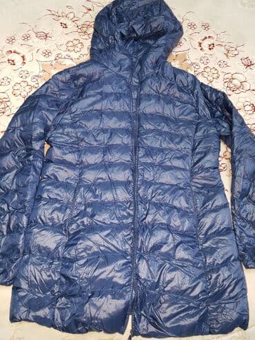 купить женский пуховик большого размера: Очень лёгкая теплая женская куртка деми, наполнитель пух,синего — 1