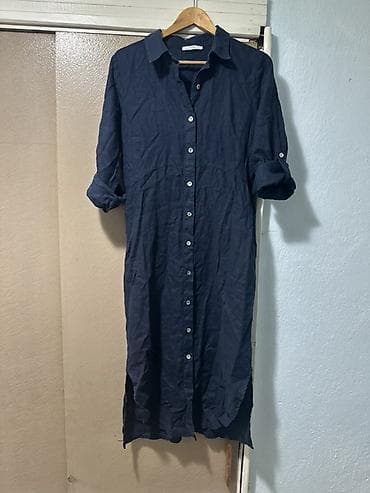 slim patch: Платье-рубашка темно-синего цвета - Длина миди, низ со скругленными — 6