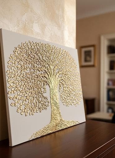Текстурная картина «Дерево изобилия» с золотистым объемным рисунком