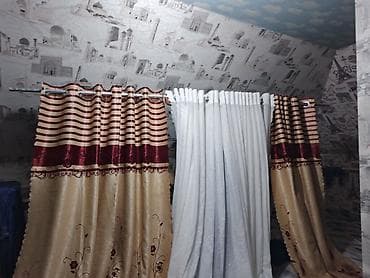 Матраска арналган каптамалар жана топперлер: Шторалар комплекти, Атлас, Комплектте тюлу бар, Даяр буюм, Конок бөлмөсү үчун — 1