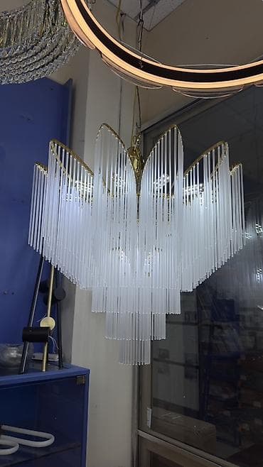 Подвесная люстра с каскадом стеклянных подвесов - Тип: люстра-подвес