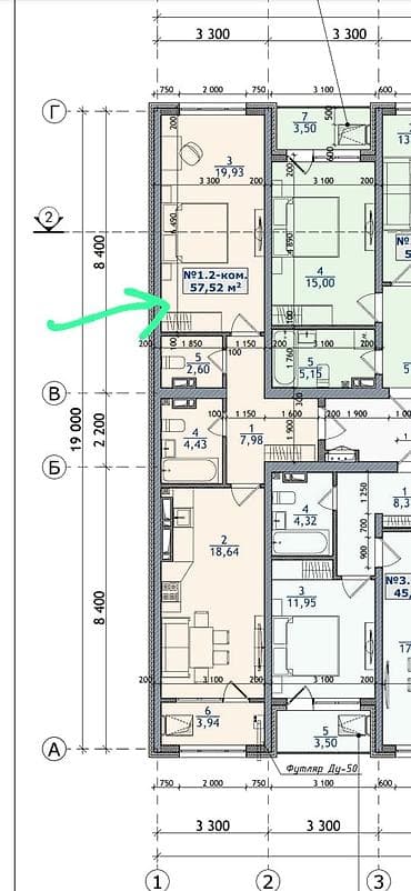 квартиры в росрочку: 2 комнаты, 57 м², Элитка, 9 этаж, Готовая ПСО (под самоотделку) — 4