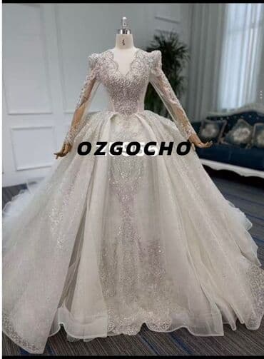 свадебное платье в стиле прованс: Свадебное платье, Со шлейфом, Атлас, Пышное, Кружево, Б/у — 8