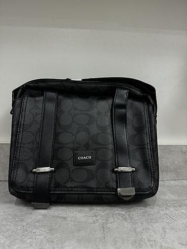 булгаары: Сумка COACH через плечо (messenger), черная, с фирменным монограммным — 5