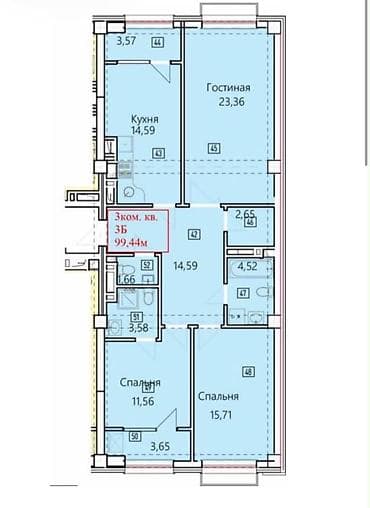 14: 3 комнаты, 99 м², Асанбай мкр Элитка, 7 этаж, ПСО (под самоотделку) — 2