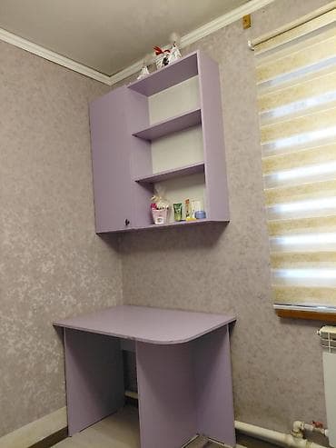 угловой компьютерный стол с надстройкой: Детский/подростковый мебельный комплект в сиреневом цвете. Состав: - — 2